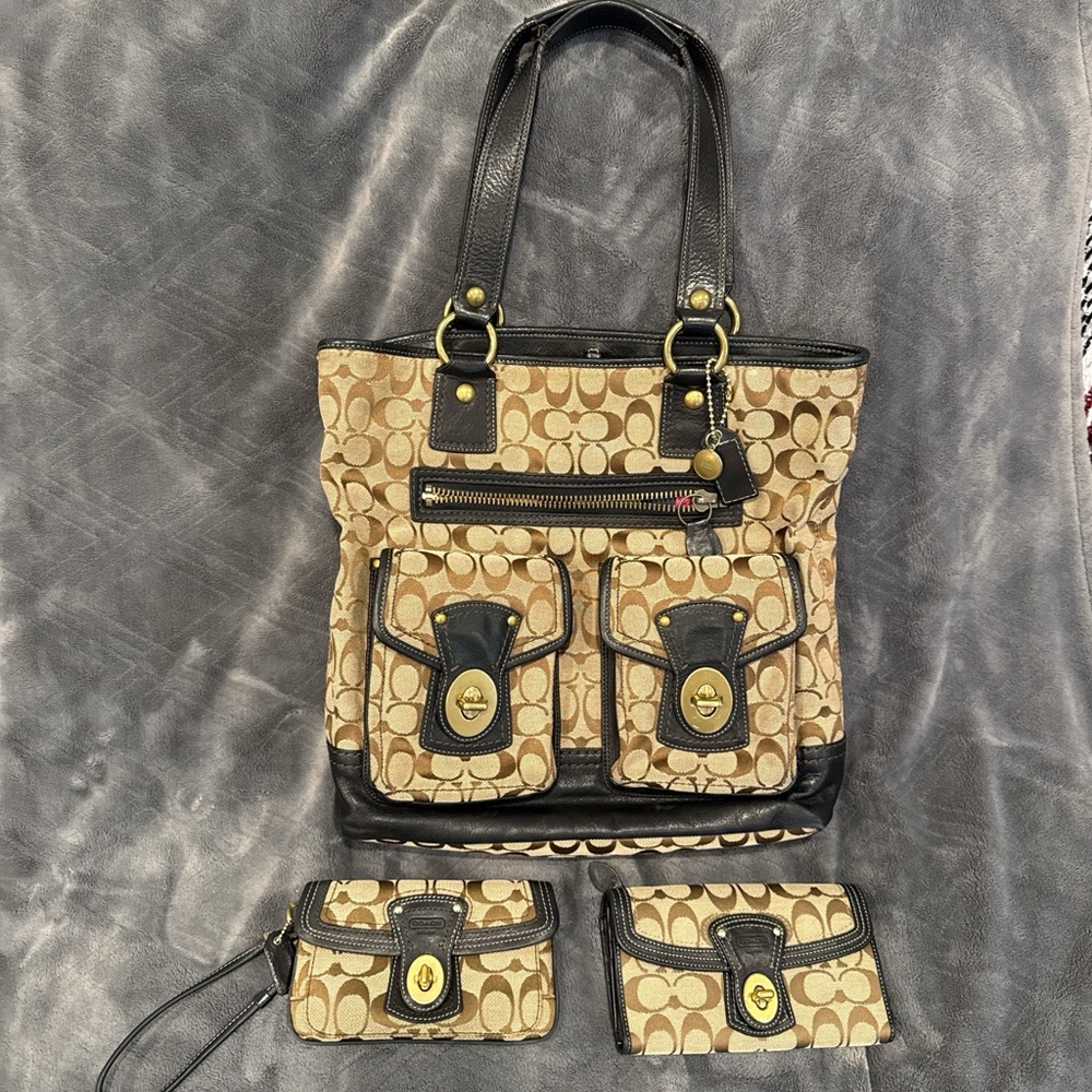Coach Legacy Gigi Canvas Tote w/ Matching Wristlet & Wallet
